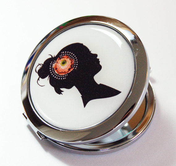 Cameo Floral Compact Mirror in Black & White - Kelly's Handmade