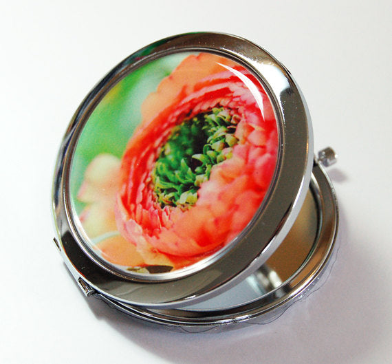 Floral Compact Mirror in Orange & Green - Kelly's Handmade