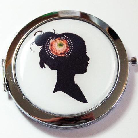 Cameo Floral Compact Mirror in Black & White - Kelly's Handmade