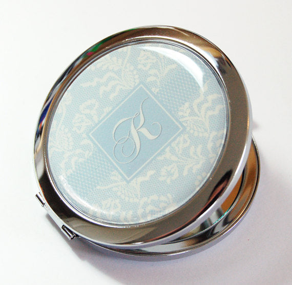 Something Blue Bride Compact Mirror with Monogram - Kelly's Handmade