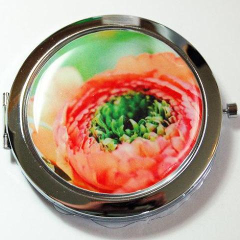 Floral Compact Mirror in Orange & Green - Kelly's Handmade