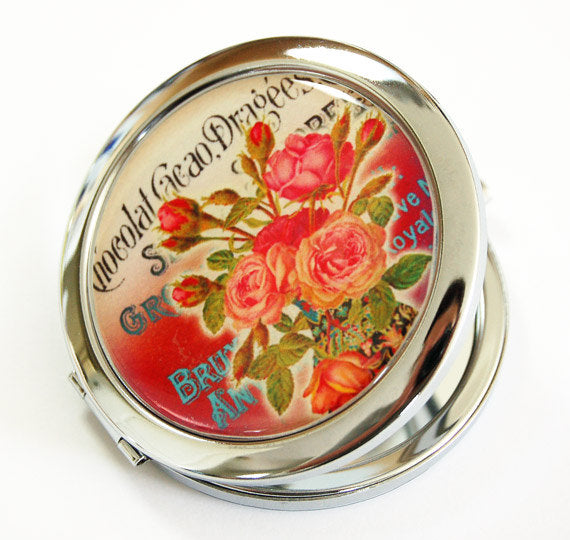 Flower Rose Compact Mirror in Red & Pink - Kelly's Handmade