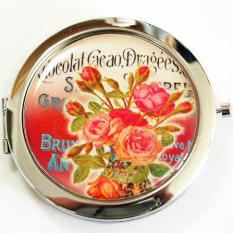 Flower Rose Compact Mirror in Red & Pink - Kelly's Handmade
