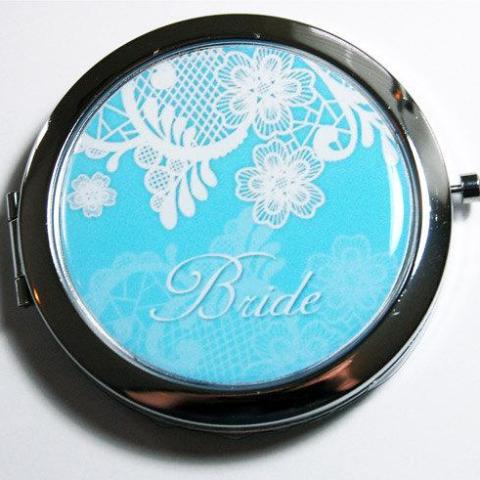 Bride's Something Blue Lace Personalized Compact Mirror - Kelly's Handmade