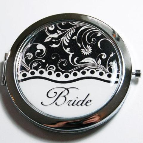 Bride Personalized Compact Mirror in Black & White - Kelly's Handmade