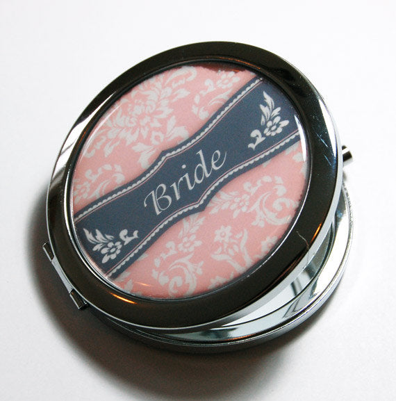 Damask Personalized Compact Mirror in Grey & Pink - Kelly's Handmade