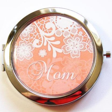 Damask Lace Personalized Compact Mirror in Peach - Kelly's Handmade