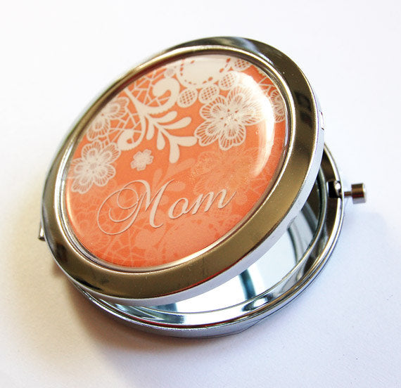 Damask Lace Personalized Compact Mirror in Peach - Kelly's Handmade