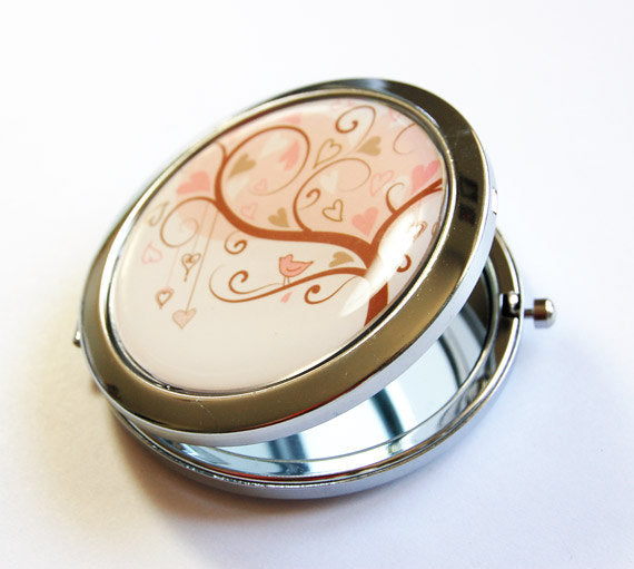 Heart Tree Compact Mirror in Pink & Brown - Kelly's Handmade