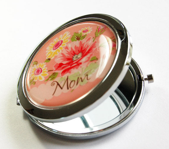 Floral Personalized Compact Mirror in Peach - Kelly's Handmade