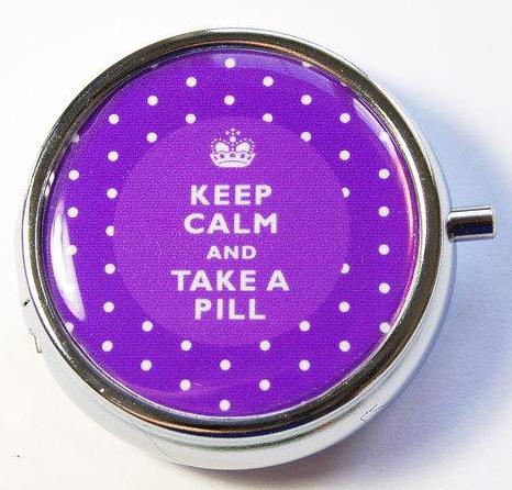 Keep Calm Round Pill Case in Purple Polka Dot - Kelly's Handmade