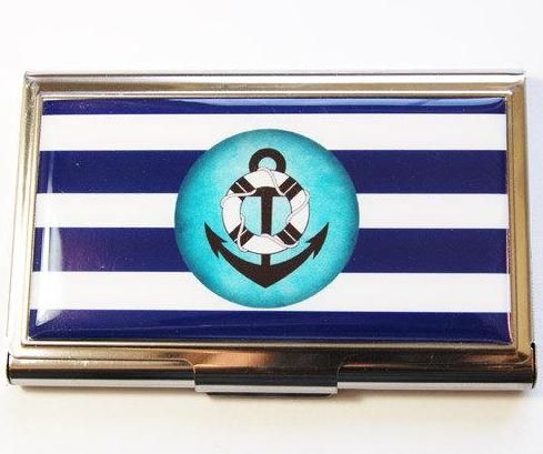 Anchor Striped Business Card Case - Kelly's Handmade
