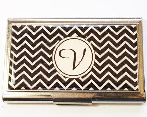 Chevron Monogram Business Card Case in 2 Colors - Kelly's Handmade