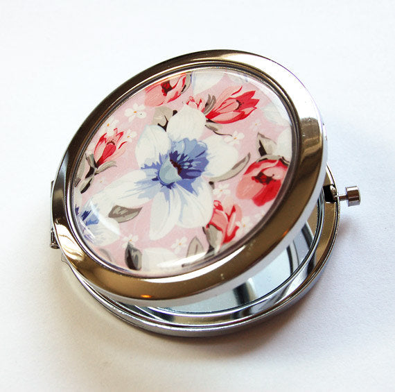 Floral Compact Mirror in Pink & Blue - Kelly's Handmade
