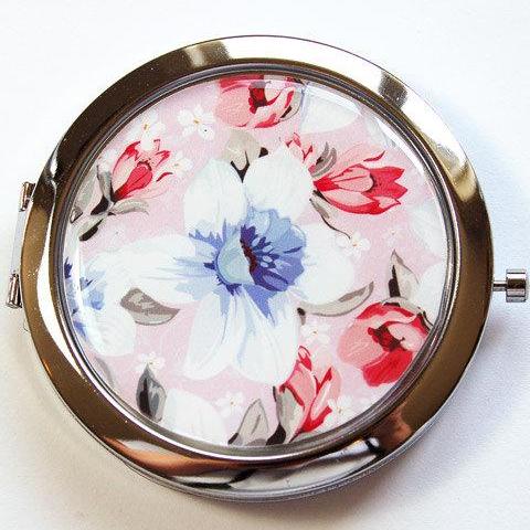 Floral Compact Mirror in Pink & Blue - Kelly's Handmade
