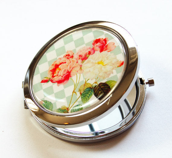 Floral Compact Mirror in Pink & Green - Kelly's Handmade