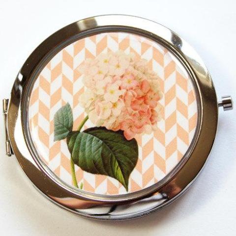 Flower & Chevron Compact Mirror in Orange - Kelly's Handmade
