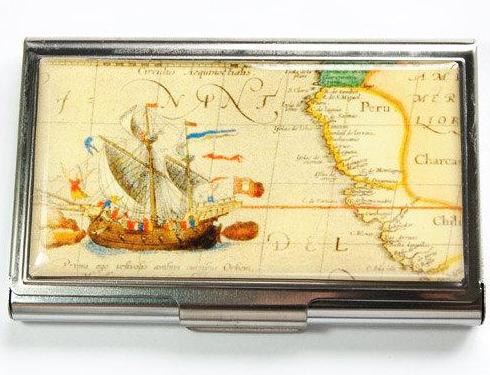 New World Map Business Card Case - Kelly's Handmade