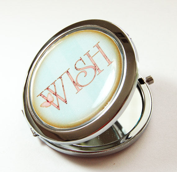 Wish Compact Mirror in Blue & Pink - Kelly's Handmade
