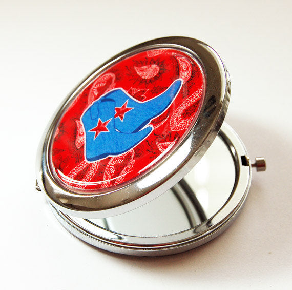 Western Bandana Compact Mirror in Red & Blue - Kelly's Handmade