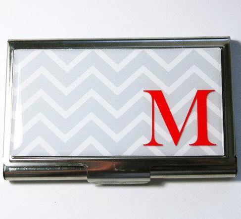 Chevron Monogram Business Card Case in 4 Bright Colors - Kelly's Handmade