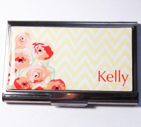 Flower Chevron Business Card Case in Yellow & Red - Kelly's Handmade