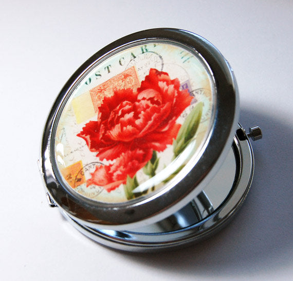 Flower Post Card Compact Mirror in Red - Kelly's Handmade