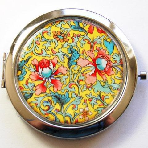 Venetian Floral Compact Mirror in Yellow Blue & Red - Kelly's Handmade