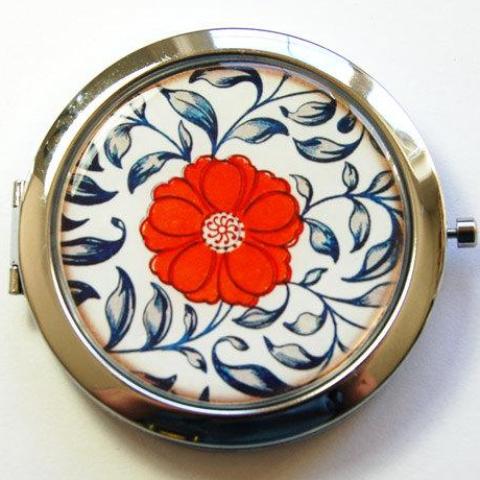 Floral Compact Mirror in Blue & Red - Kelly's Handmade