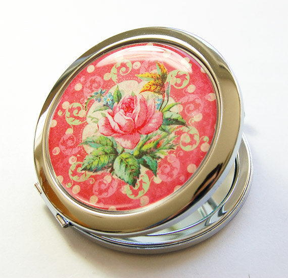 Rose Flower Compact Mirror in Pink or Green - Kelly's Handmade