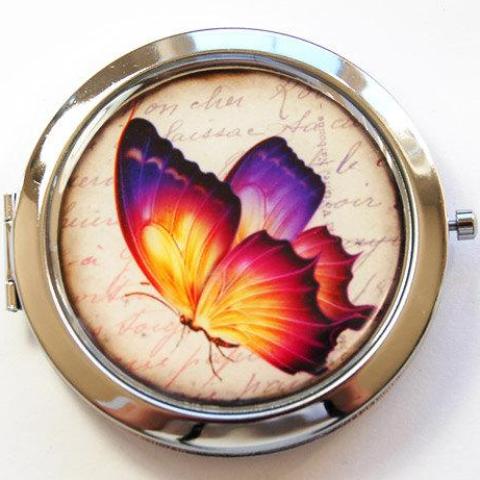 Butterfly Compact Mirror in Orange & Purple - Kelly's Handmade