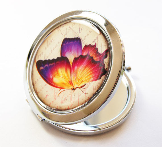 Butterfly Compact Mirror in Orange & Purple - Kelly's Handmade