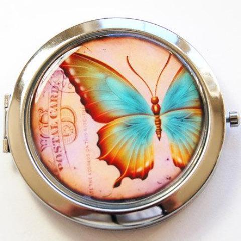Butterfly Compact Mirror in Pink & Blue - Kelly's Handmade