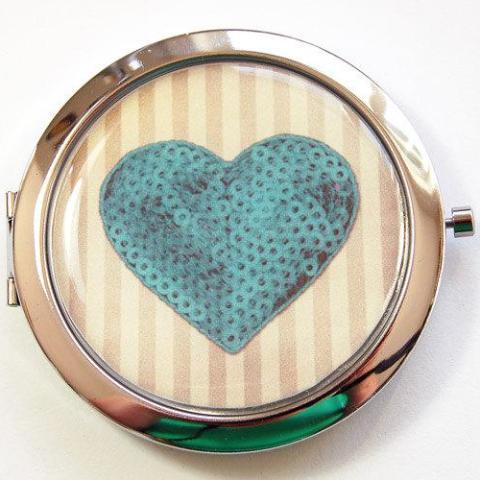 Heart Compact Mirror in Teal - Kelly's Handmade