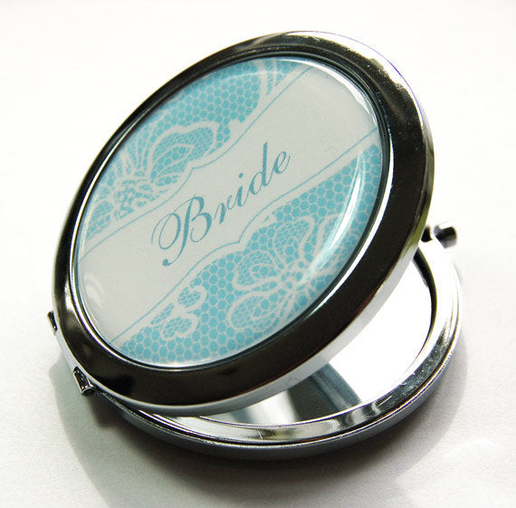 Bride's Lace Something Blue Personalized Compact Mirror - Kelly's Handmade