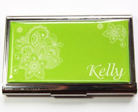 Doodle Business Card Case in Green - Kelly's Handmade