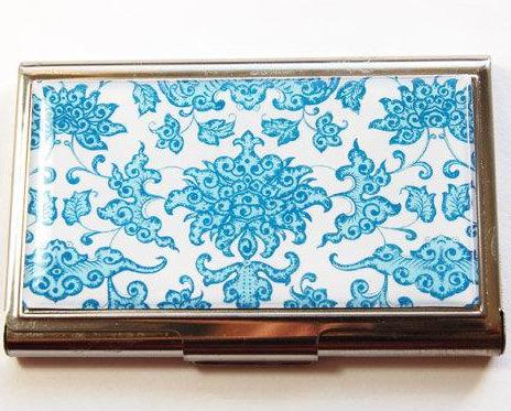 Damask Business Card Case in Blue - Kelly's Handmade