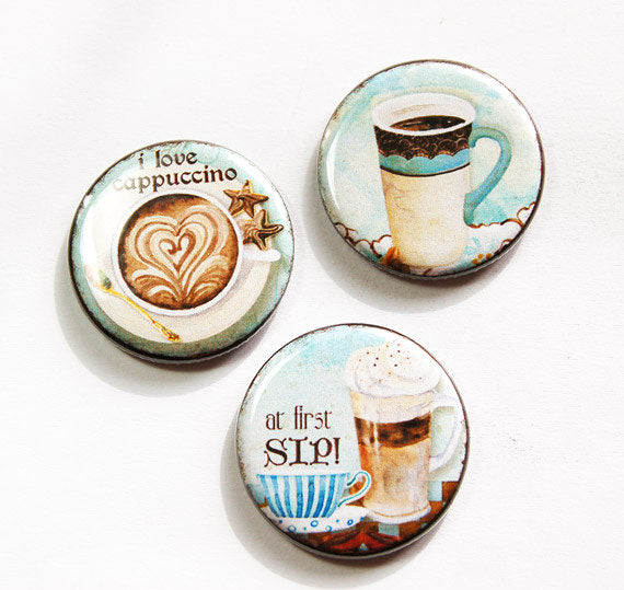 Coffee & Cappuccino Set of Six Magnets - Kelly's Handmade