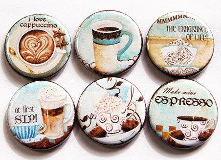 Coffee & Cappuccino Set of Six Magnets - Kelly's Handmade