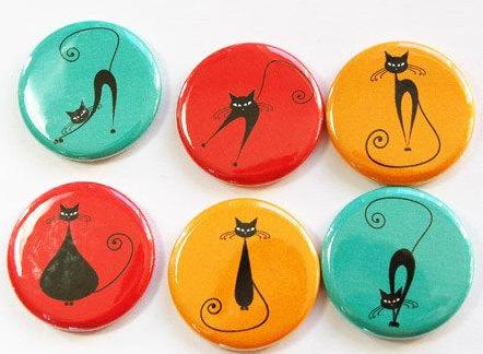 Colorful Cats Set of Six Magnets - Kelly's Handmade