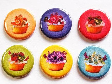 Cupcakes & Flowers Set of Six Magnets - Kelly's Handmade