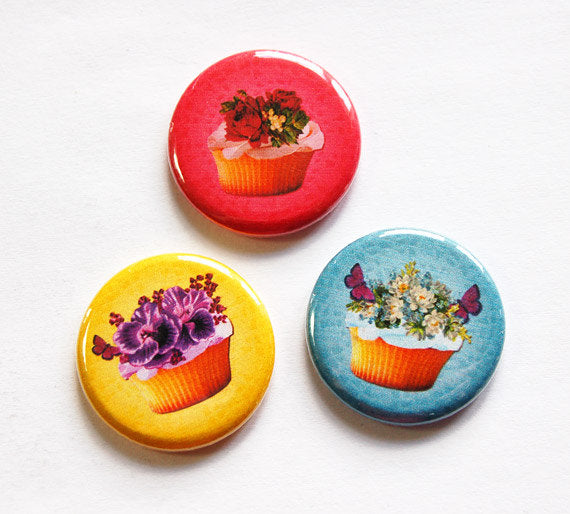 Cupcakes & Flowers Set of Six Magnets - Kelly's Handmade