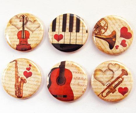 Musical Instruments Set of Six Magnets - Kelly's Handmade