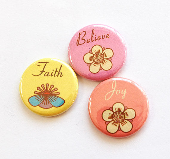 Inspirational Words & Flowers Set of Six Magnets - Kelly's Handmade