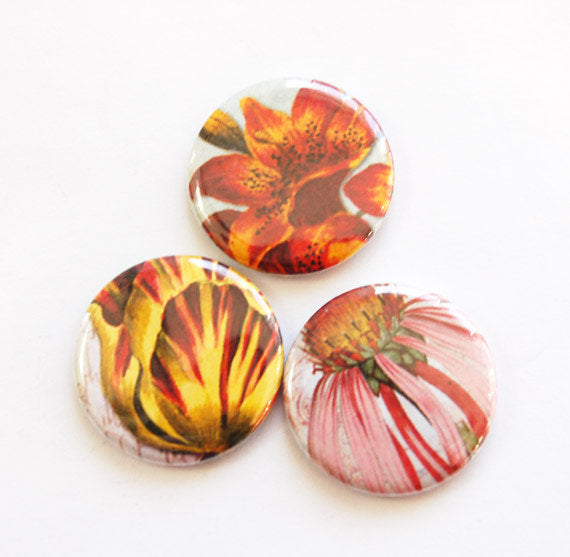 Floral Close Up Set of Six Magnets in Pink Red & Yellow - Kelly's Handmade