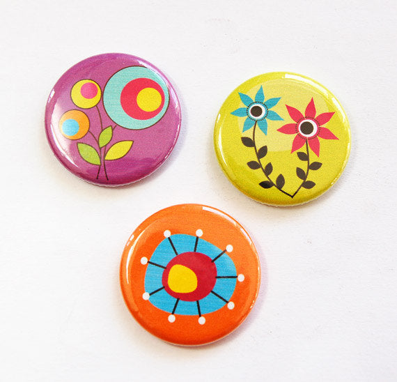 Abstract Flowers Set of Six Magnets in Bright Colors - Kelly's Handmade