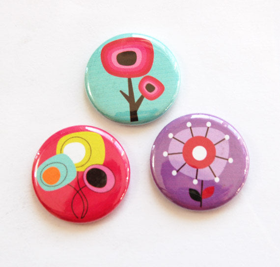 Abstract Flowers Set of Six Magnets in Bright Colors - Kelly's Handmade