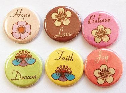 Inspirational Words & Flowers Set of Six Magnets - Kelly's Handmade