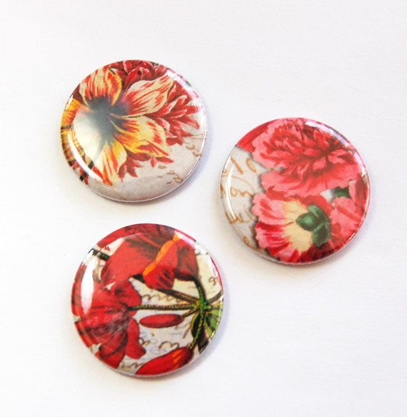 Floral Close Up Set of Six Magnets in Pink Red & Yellow - Kelly's Handmade