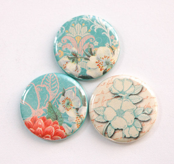 Floral Set of Magnets in Turquoise & Orange - Kelly's Handmade